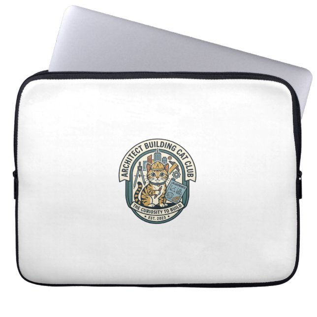 Capa Para Notebook Camiseta Gráfica de Gato de Arquiteto Construindo  (Frente)