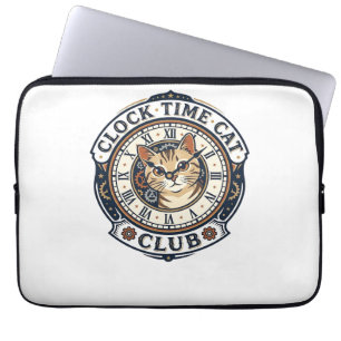Capa Para Notebook Camiseta Gráfica de Gato Hora do Relógio - Hora do