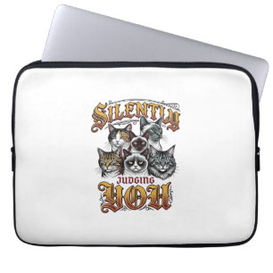 Capa Para Notebook Camiseta Gráfica de Gato Vintage Julgando Você Sil