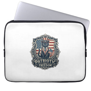 Capa Para Notebook Camiseta Gráfica Vetorial de Gato Preto Patriota (