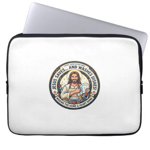 Capa Para Notebook Camiseta Humor Tarefas de Lavanderia Jesus Gráfico