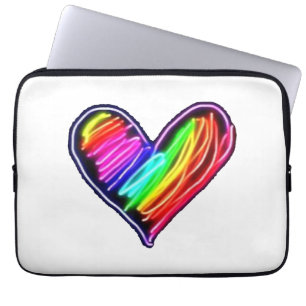 Capa Para Notebook Camiseta Neon Coração Arco-Íris Orgulho Amor LGBQT