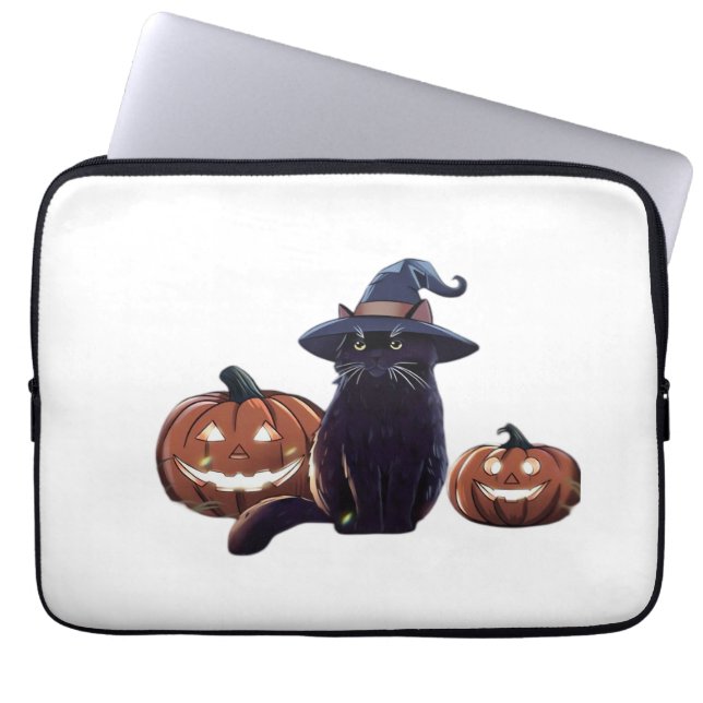 Capa Para Notebook Camiseta Oversized Halloween gato preto (Frente)