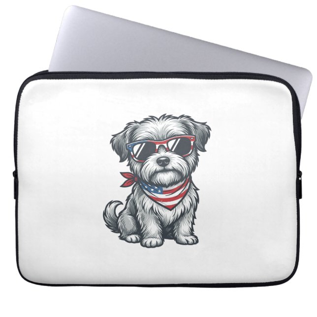 Capa Para Notebook Camiseta Patriótica de Cachorro Desgrenhado com Gr (Frente)