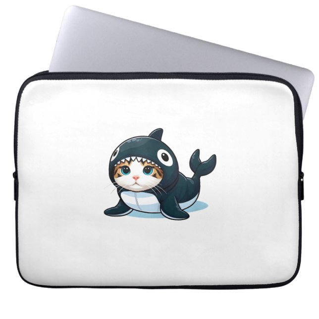 Capa Para Notebook Camiseta sem Mangas de Gato com Fantasia de Orca (Frente)