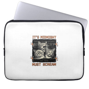Capa Para Notebook Camiseta Vintage de Gatos Gritando à Meia-Noite En