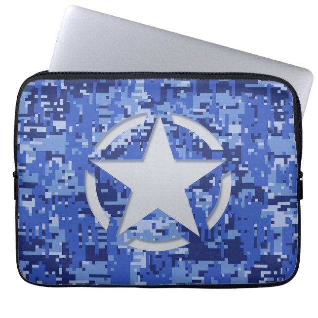 Capa Para Notebook Camo Azul Marinho Decal Gráfico Estêncil (Frente)