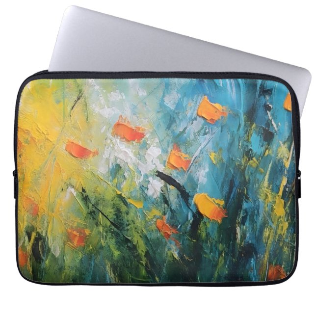 Capa Para Notebook Campainhas – Prado Floral Abstrato em Movimento (Frente)