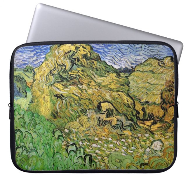 Capa Para Notebook Campo com pilhas de trigo, Vincent van Gogh. (Frente)