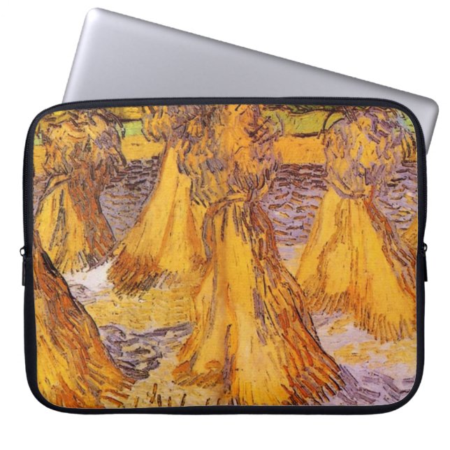 Capa Para Notebook Campo com pilhas de trigo, Vincent van Gogh. (Frente)