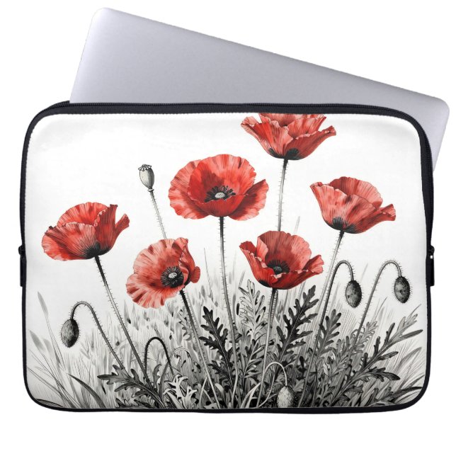 Capa Para Notebook Campo de Flores Vibrantes Papoulas Vermelhas (Frente)