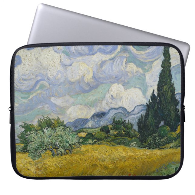 Capa Para Notebook Campo de Trigo com Ciprestes, Pintura a Óleo, Van  (Frente)