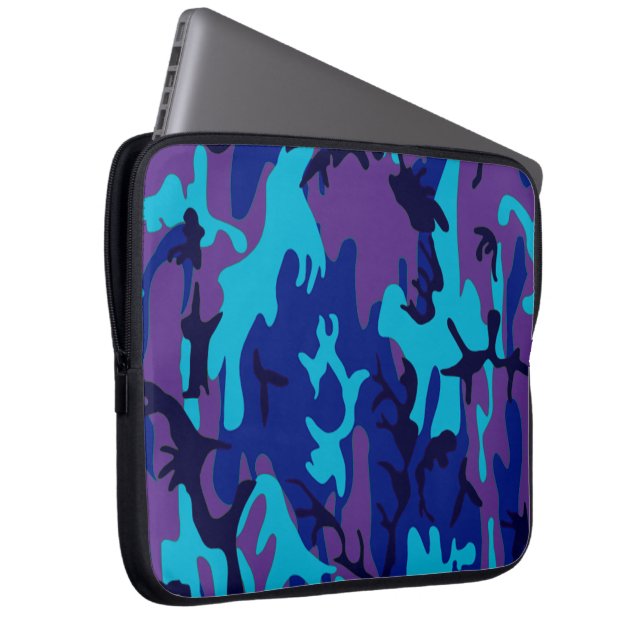Capa Para Notebook Camuflagem Azul Escuro e Roxo (Frente Esquerda)