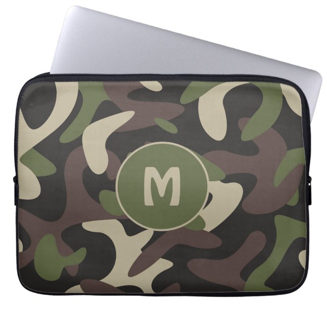 Capa Para Notebook Camuflagem Militar Padrão Verde Castanho Monograma (Frente)