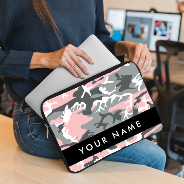 Capa Para Notebook Camuflagem rosa e Cinza Seu nome Personaliza (Criador carregado)