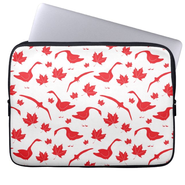 Capa Para Notebook Canada Geese and Maple Leaves - canadense flag red (Frente)