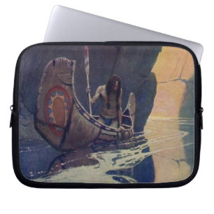 Capa Para Notebook Canoa Indígena Vintage Remando ao Sol Clássico