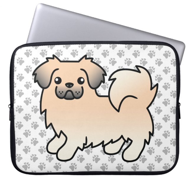 Capa Para Notebook Cão Cartoon Spaniel Tibetano Sable Creme & Patas (Frente)