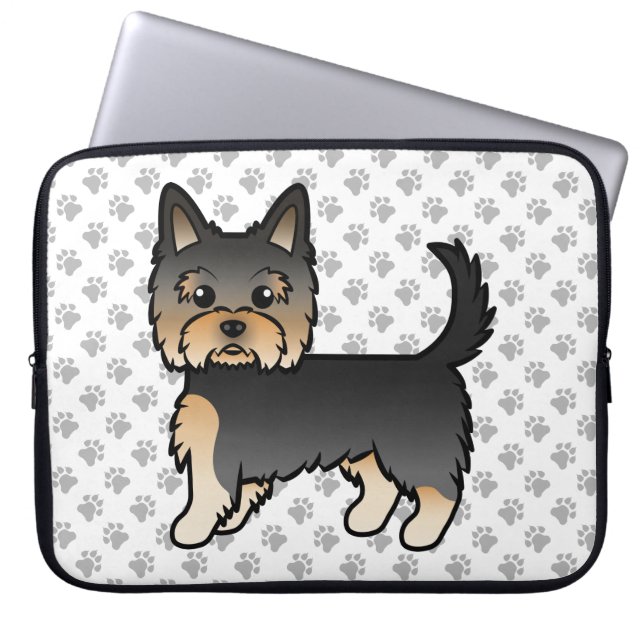Capa Para Notebook Cão Cartoonista Yorkshire Terrier Preto e Castanho (Frente)