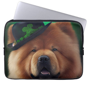 Capa Para Notebook Cão Chow Chow vestido para o Dia de São Patrício