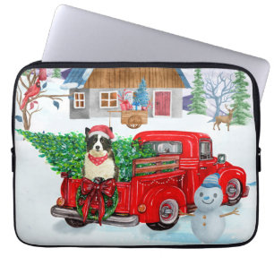 Capa Para Notebook Cão Collie Fronteira na Neve do Caminhão de Parto