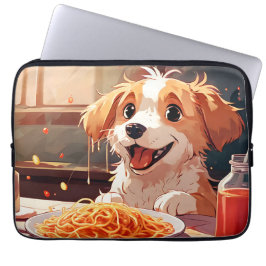 Capa Para Notebook Cão comendo espaguete