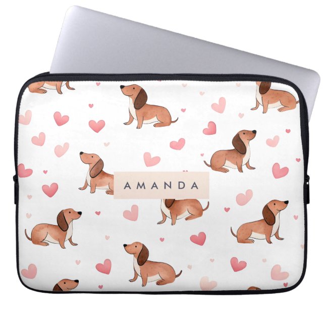 Capa Para Notebook Cão de Dachshund Cute Personalizado Monograma (Frente)