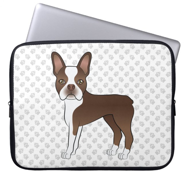 Capa Para Notebook Cão de desenho animado Boston Terrier marrom e bra (Frente)