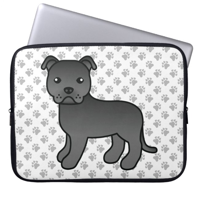 Capa Para Notebook Cão de desenho animado fofo Staffie Inglês Preto & (Frente)