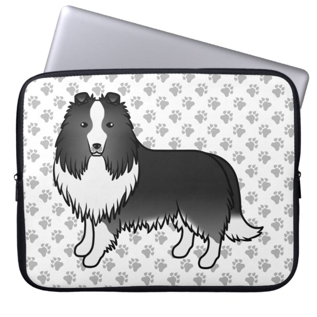 Capa Para Notebook Cão de desenho animado Shetland Sheepdog Bi-Preto  (Frente)