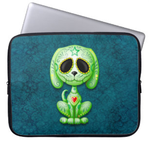 Capa Para Notebook Cão de filhote de cachorro verde do açúcar do