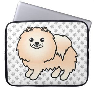 Capa Para Notebook Cão e patas de cartoon canino creme Pomeraniano