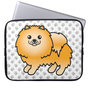Capa Para Notebook Cão e patas de cartoon de cor laranja