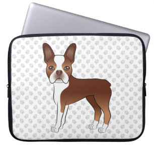 Capa Para Notebook Cão e patas de Cartoon Red e White Boston Terrier