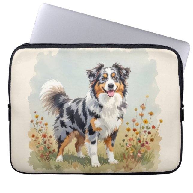 Capa Para Notebook Cão Pastor Australiano Merle Cauda Longa (Frente)