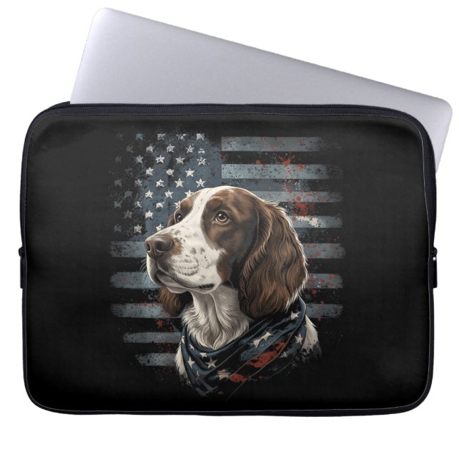 Capa Para Notebook Cão Springer Spaniel Bandeira Americana (Frente)