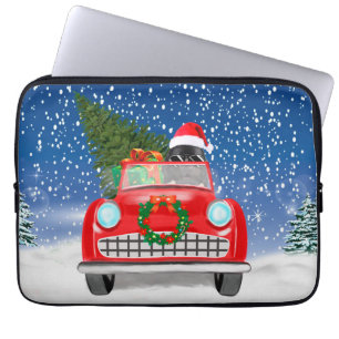Capa Para Notebook Cão Terra Nova Dirigindo Carro Na Neve Natal