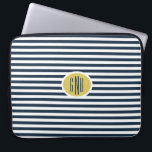 Capa Para Notebook Capa do computador pré-ppy NIMO Monographic<br><div class="desc">Marinho e fundo listrado branco com suporte Dourado para monograma oval. Os monogramas decorativos personalizados de fontes fazem um toque pessoal excelente.</div>