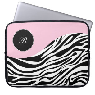 Capa Para Notebook Capas cor-de-rosa da zebra do monograma do laptop