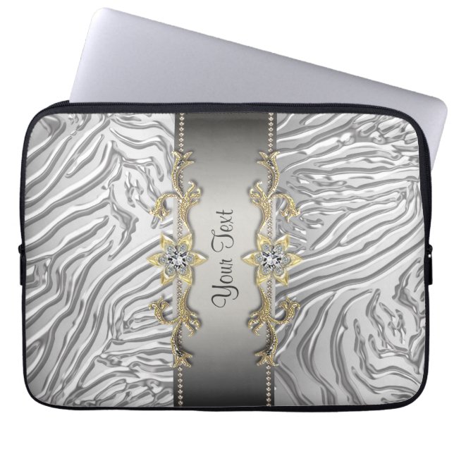 Capa Para Notebook Capas de Laptop com Diamantes Dourados e Prata com (Frente)