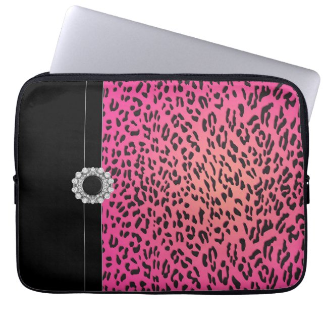 Capa Para Notebook Capas de Laptop com Estampa de Leopardo Rosa Brilh (Frente)