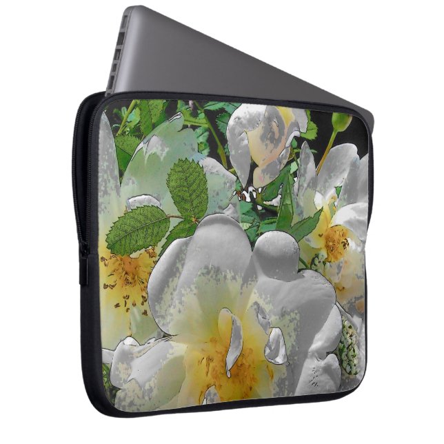 Capa Para Notebook Capas de Laptop com Flores Brancas (Frente Esquerda)