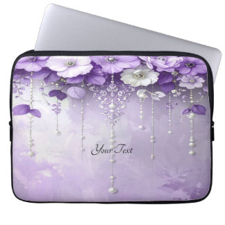 Capa Para Notebook Capas de Laptop com Flores Roxas e Pérolas Pendura