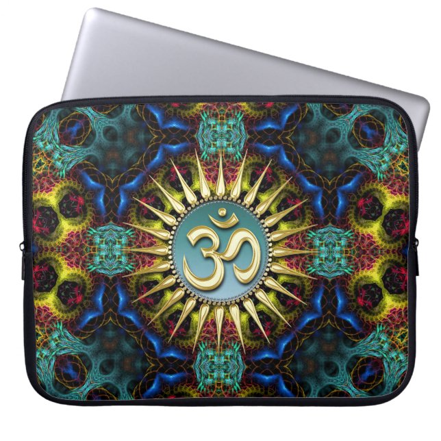 Capa Para Notebook Capas de Laptop com Tapeçaria Fractal Teal+Azul e  (Frente)