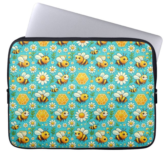Capa Para Notebook Capinha de Laptop Abelhas Lindas Margaridas Presen (Frente)