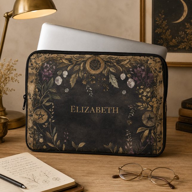 Capa Para Notebook Capinha de Laptop Botânica Sombria Personalizada c (Personalized Dark Botanical Witchy Laptop Sleeve)