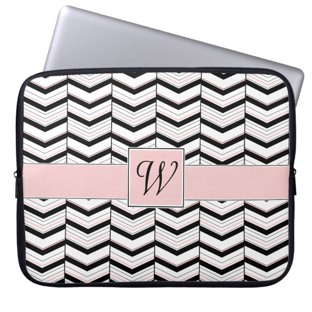 Capa Para Notebook Capinha de Laptop Chevron Preto Branco e Bege (Frente)