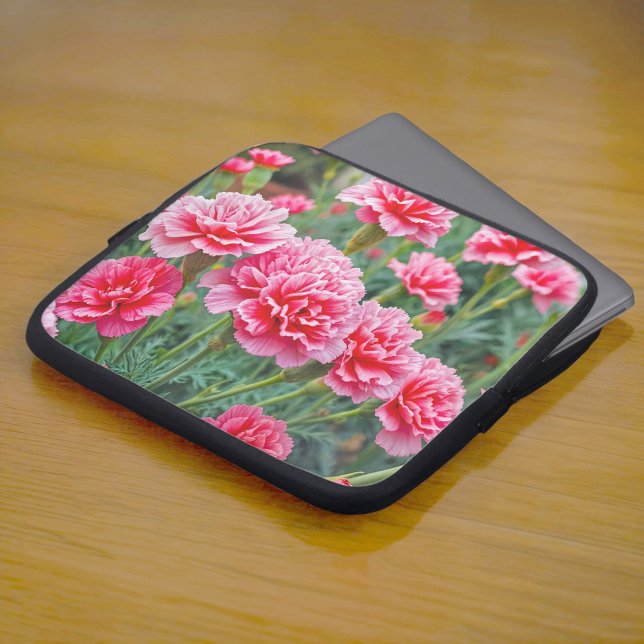 Capa Para Notebook Capinha de Laptop com Cravos Rosas (Laptop sleeve with pink carnations)
