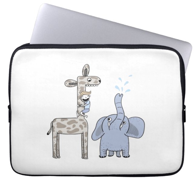 Capa Para Notebook Capinha de Laptop com Girafa e Elefante Fofos (Frente)