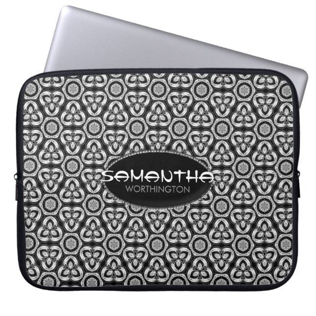 Capa Para Notebook Capinha de Laptop com padrão Tribal Preto Prata (Frente)